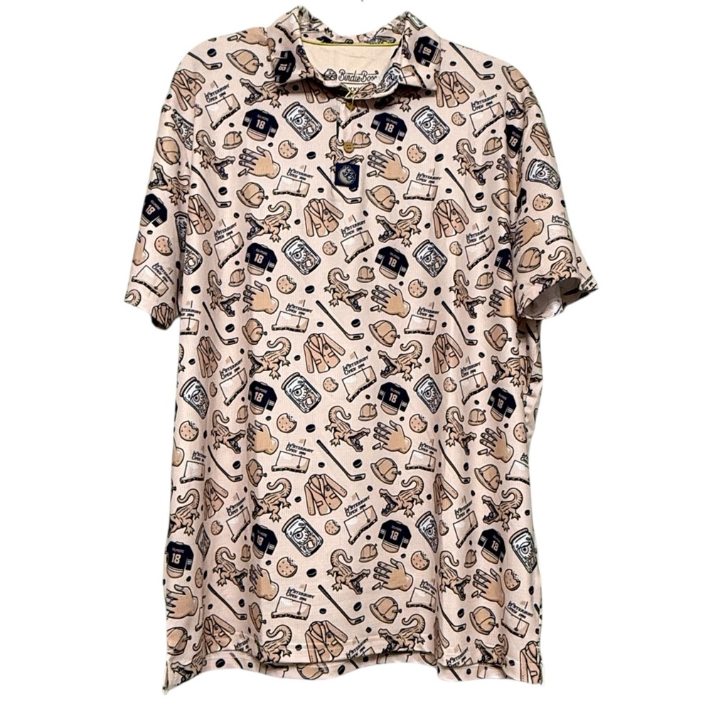 NWT Happy Gilmore Themed Golf Patterned Polo Shirt By Birdie Boss Size XXL.